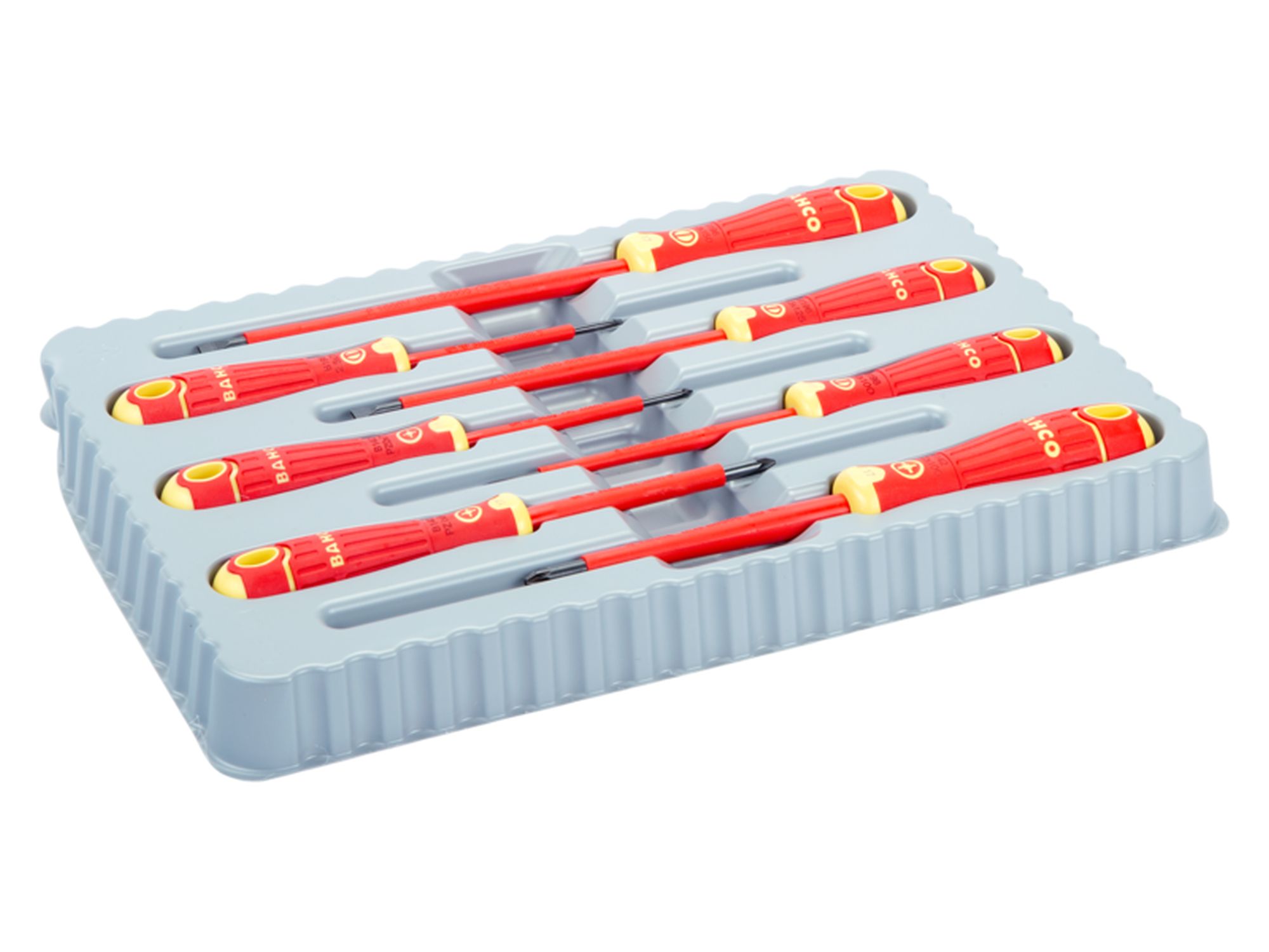 Juego de destornilladores ranurados y Pozidriv aislados VDE BahcoFit con mango multicomponente (7 piezas)