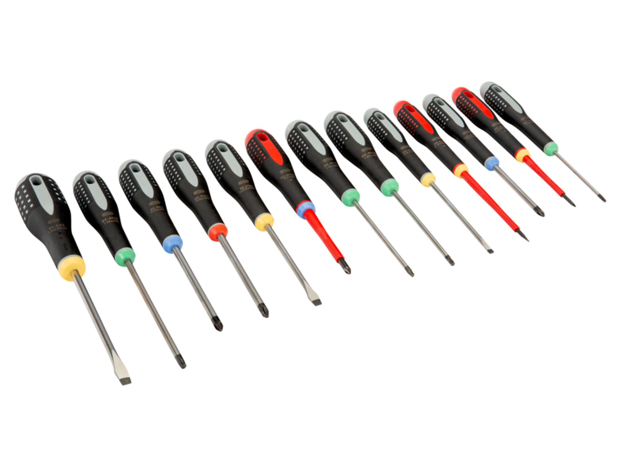 Juego de 13 destornilladores para ranurados, Phillips, Pozidriv y TORX® ERGO™ con agarre de goma