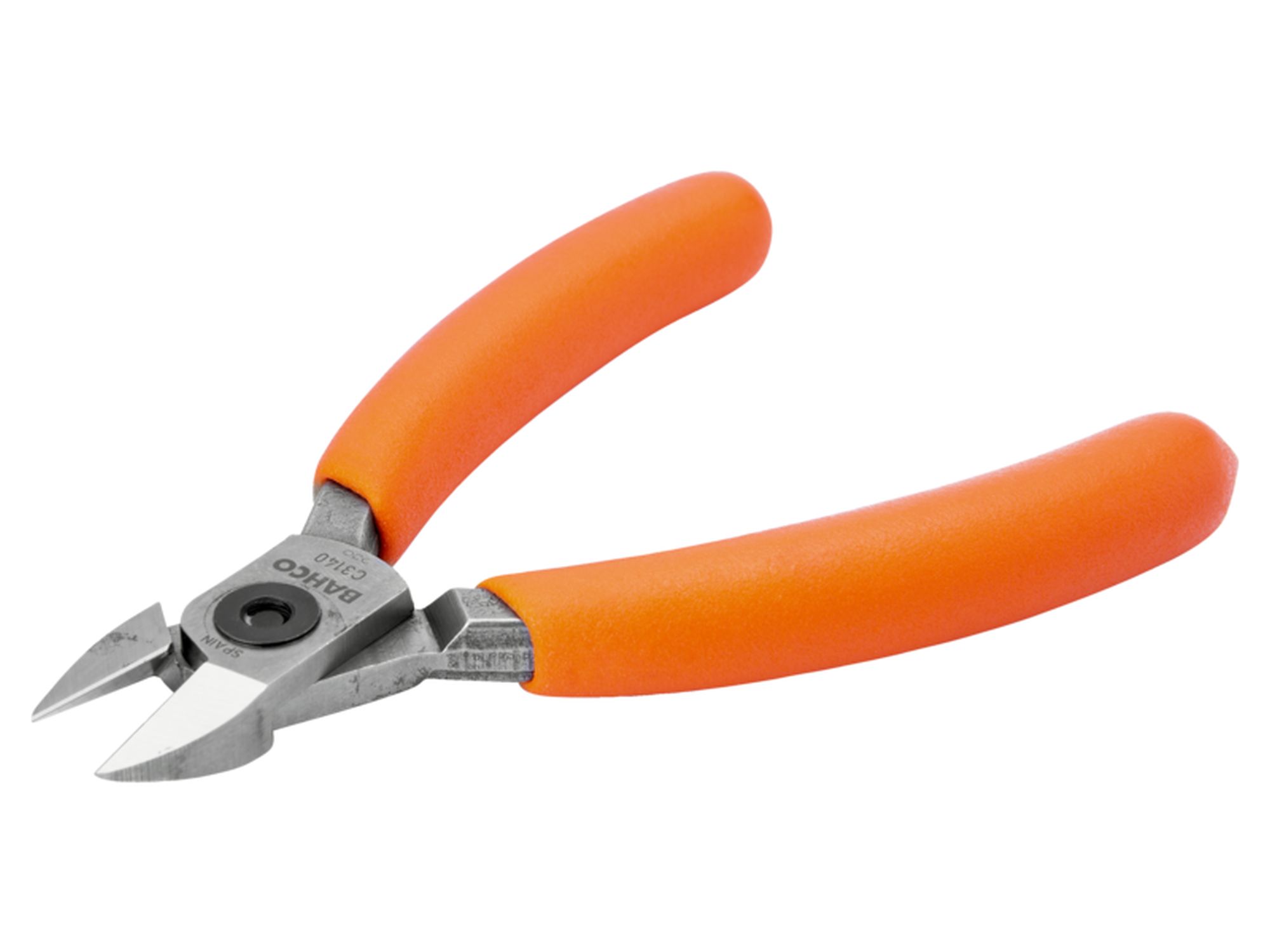 Alicates de corte diagonal con cabeza ovalada compacta y mango de PVC naranja de 130 mm