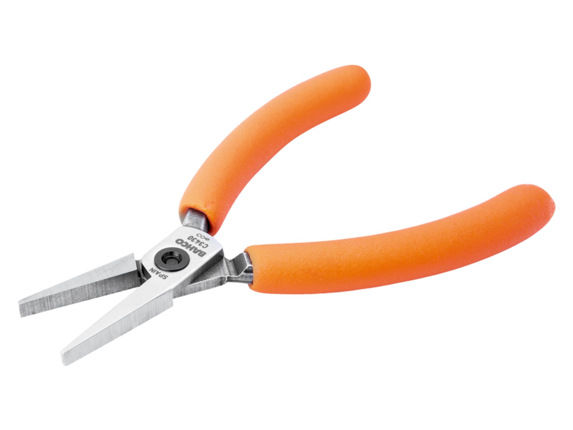Alicates de boca plana compactos con mango de PVC naranja de 129 mm (embalaje industrial)