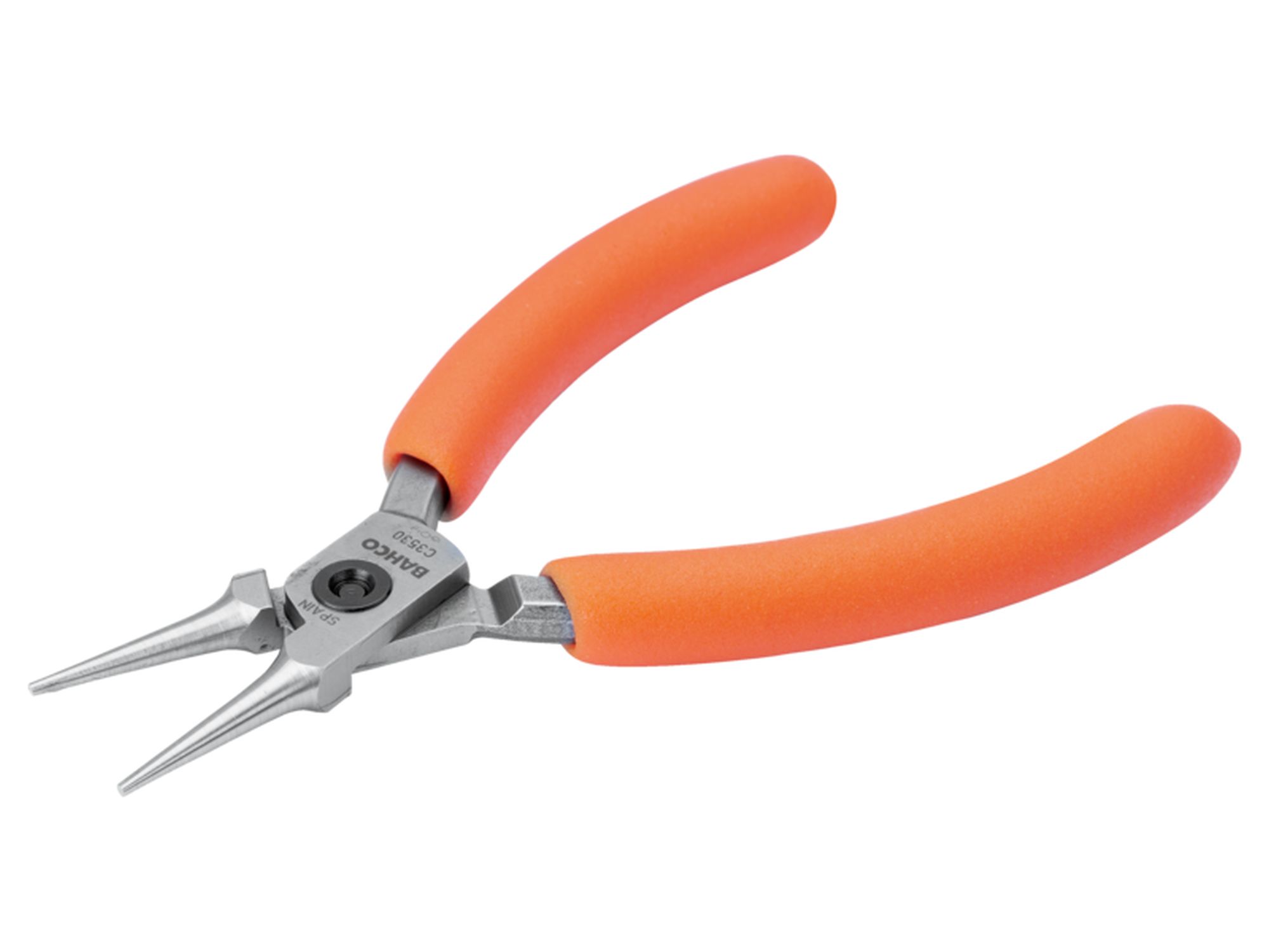 Alicates de boca redonda compactos con mangos de PVC naranjas de 127 mm