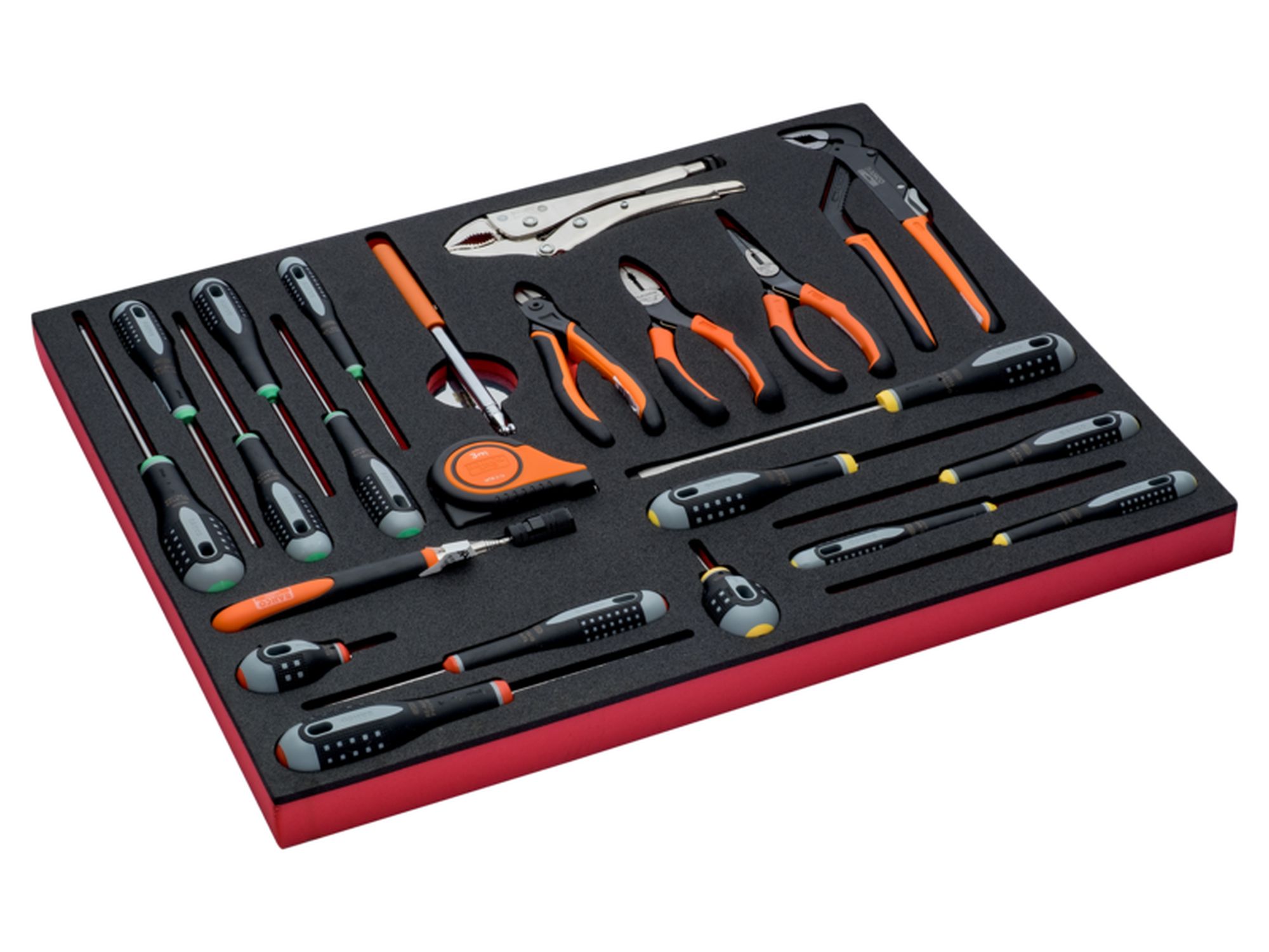 Juego de destornilladores/alicates en bandeja de foam 3/3 Fit&Go, 23 unidades