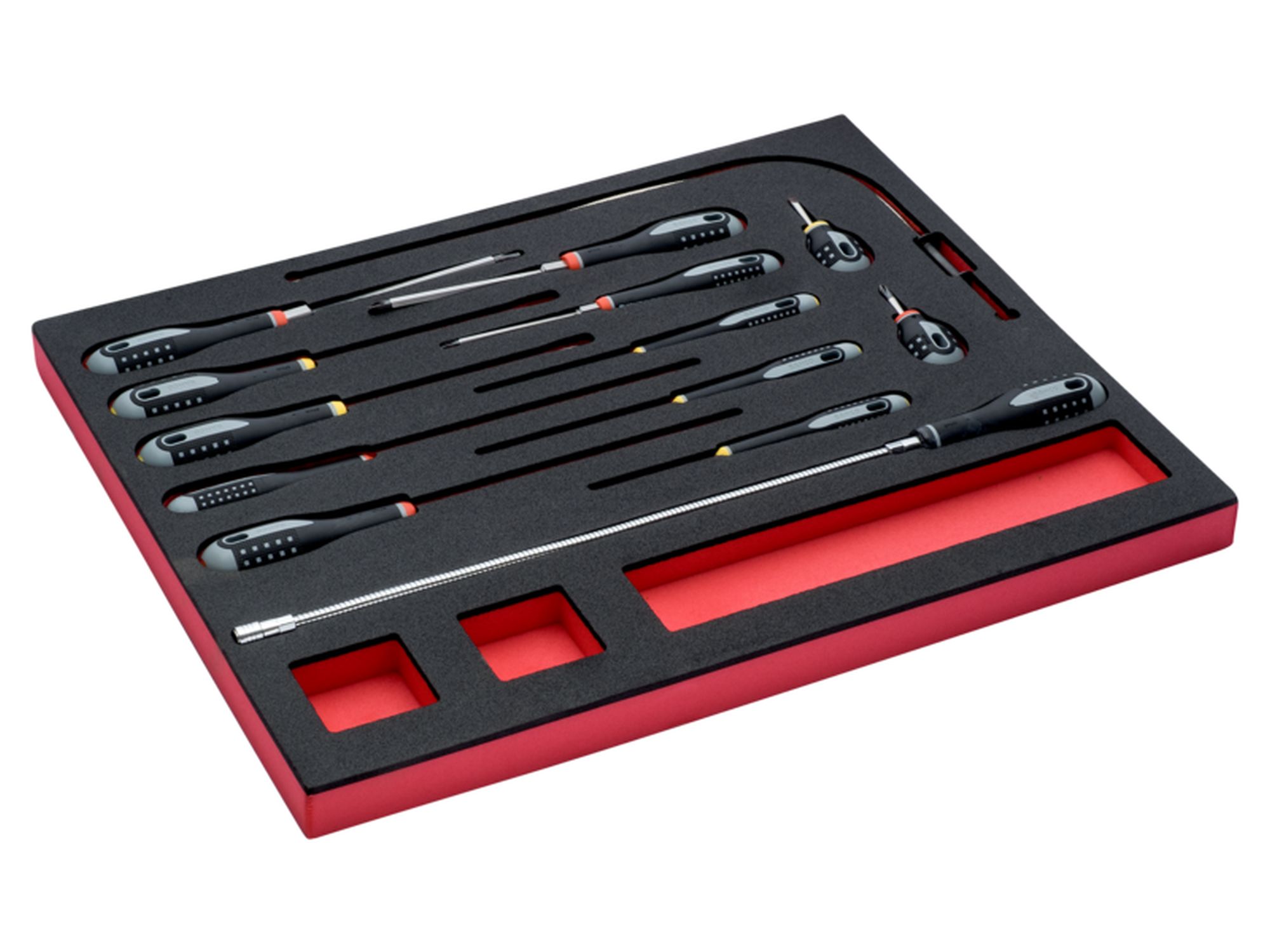 Juego de destornilladores para ranurados y Phillips en bandeja de foam 3/3 Fit&Go, 14 unidades