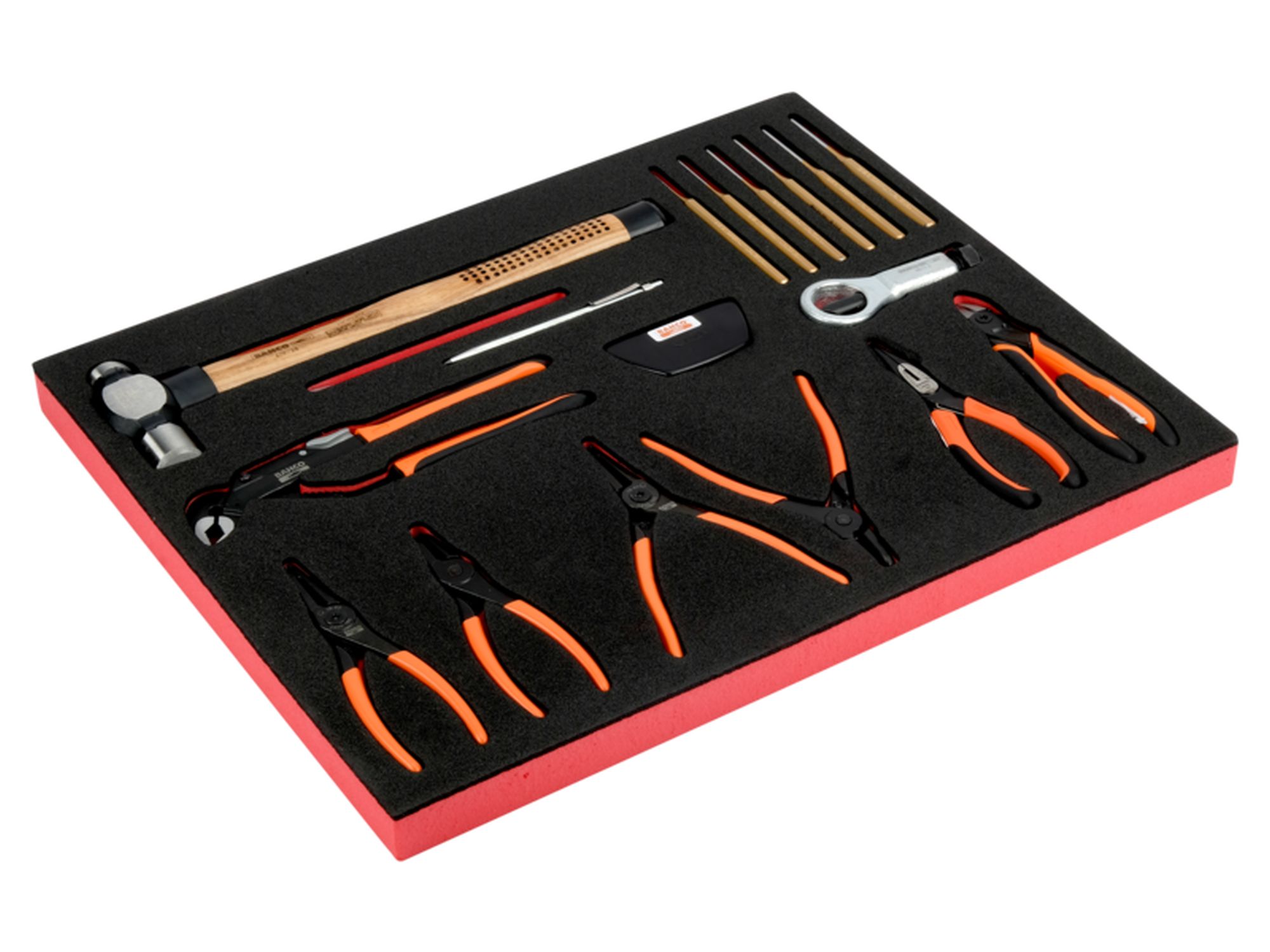 Composición de alicates y herramientas de golpeo en bandeja de foam 3/3 Fit&Go, 18 unidades