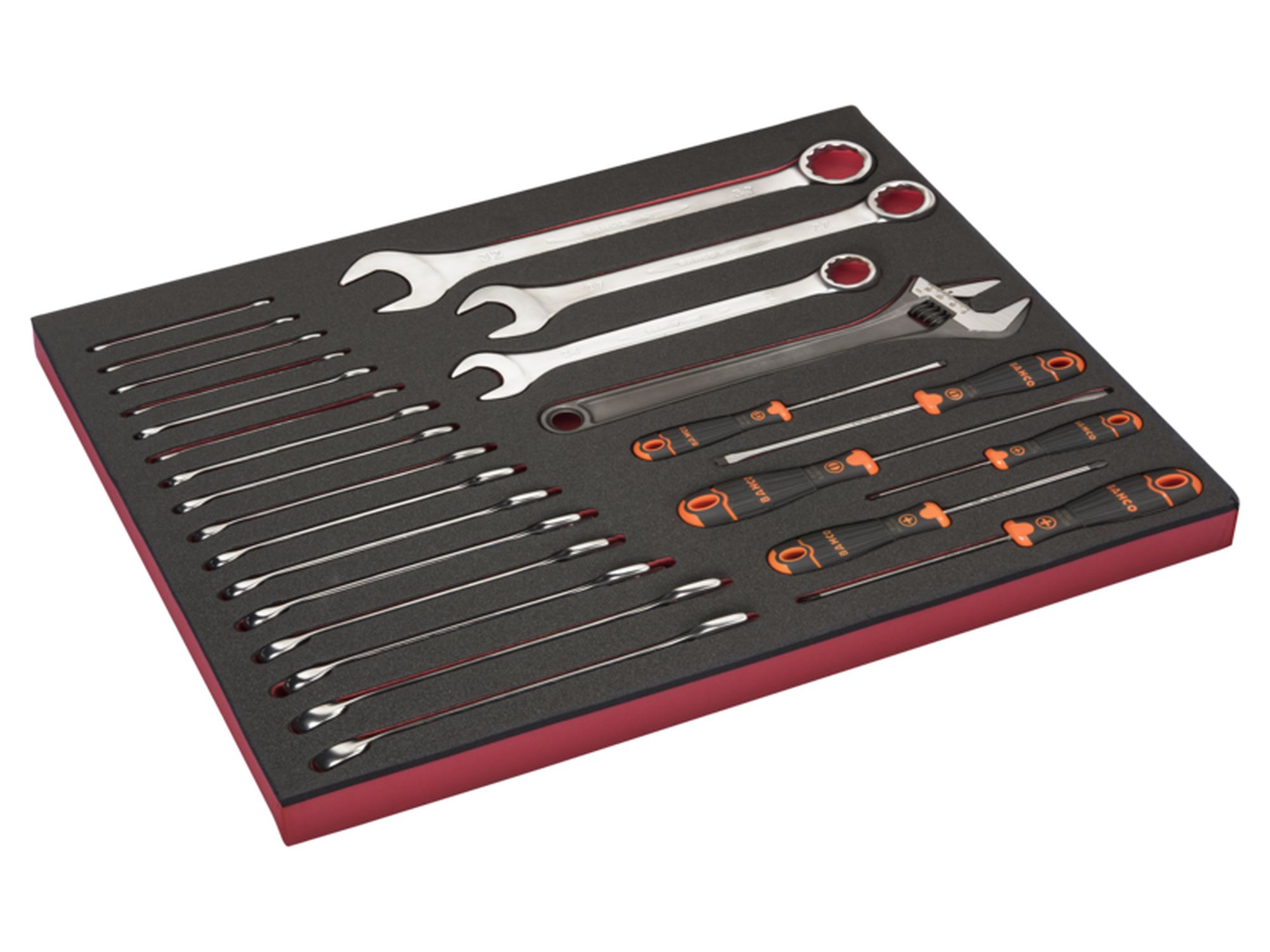 Juego de llaves y destornilladores en bandeja de foam 3/3 Fit&Go, 26 unidades