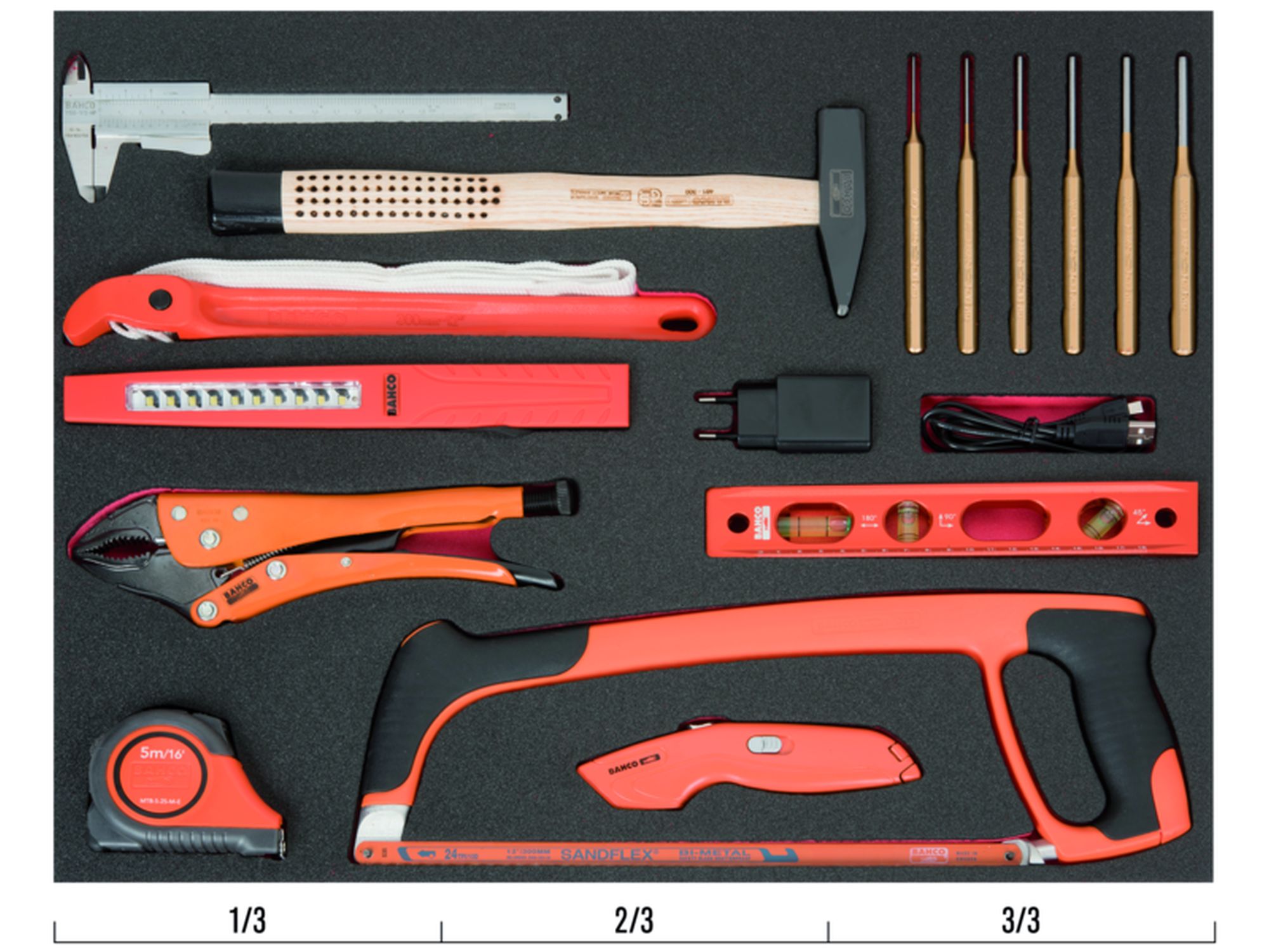 Composición de herramientas de corte y golpeo en bandeja de foam 3/3 Fit&Go, 10 unidades