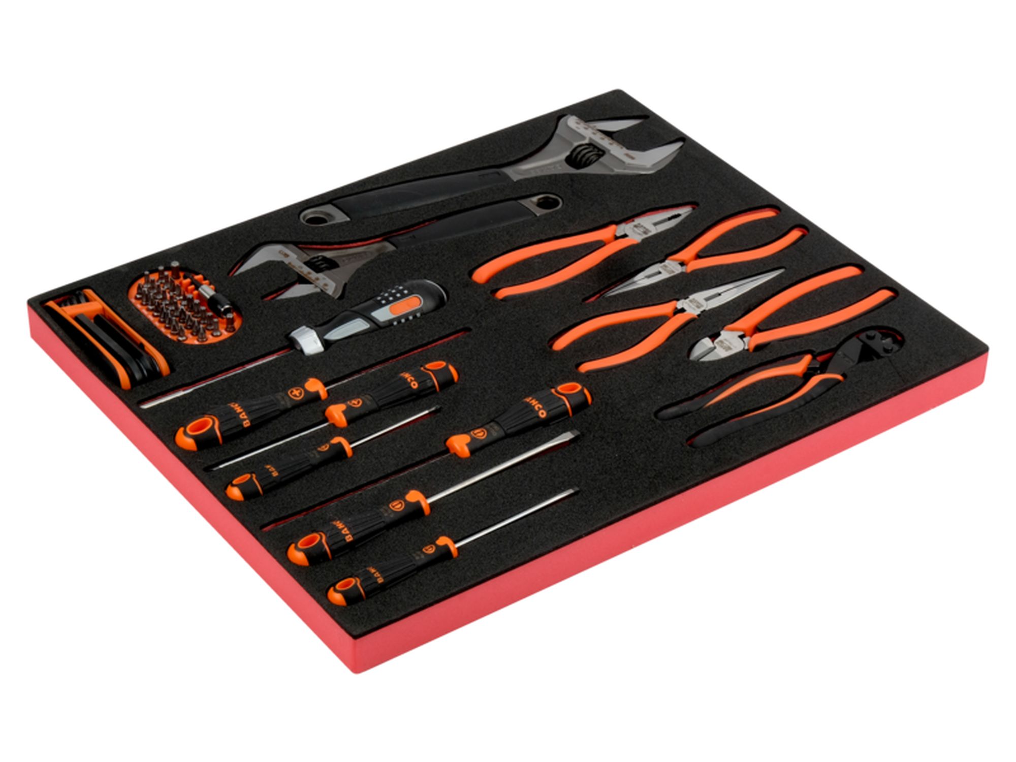 Juego de destornilladores/alicates en bandeja de foam 3/3 Fit&Go, 16 unidades