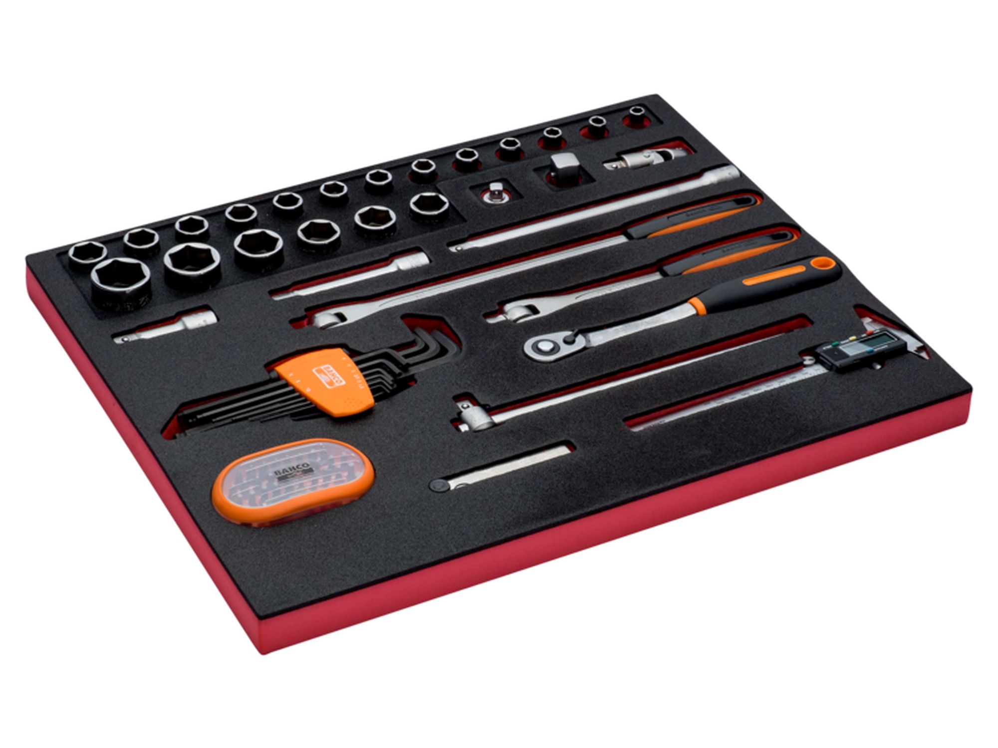 Juego de cinta métrica, vasos y puntas en bandeja de foam 3/3 Fit&Go, 71 unidades