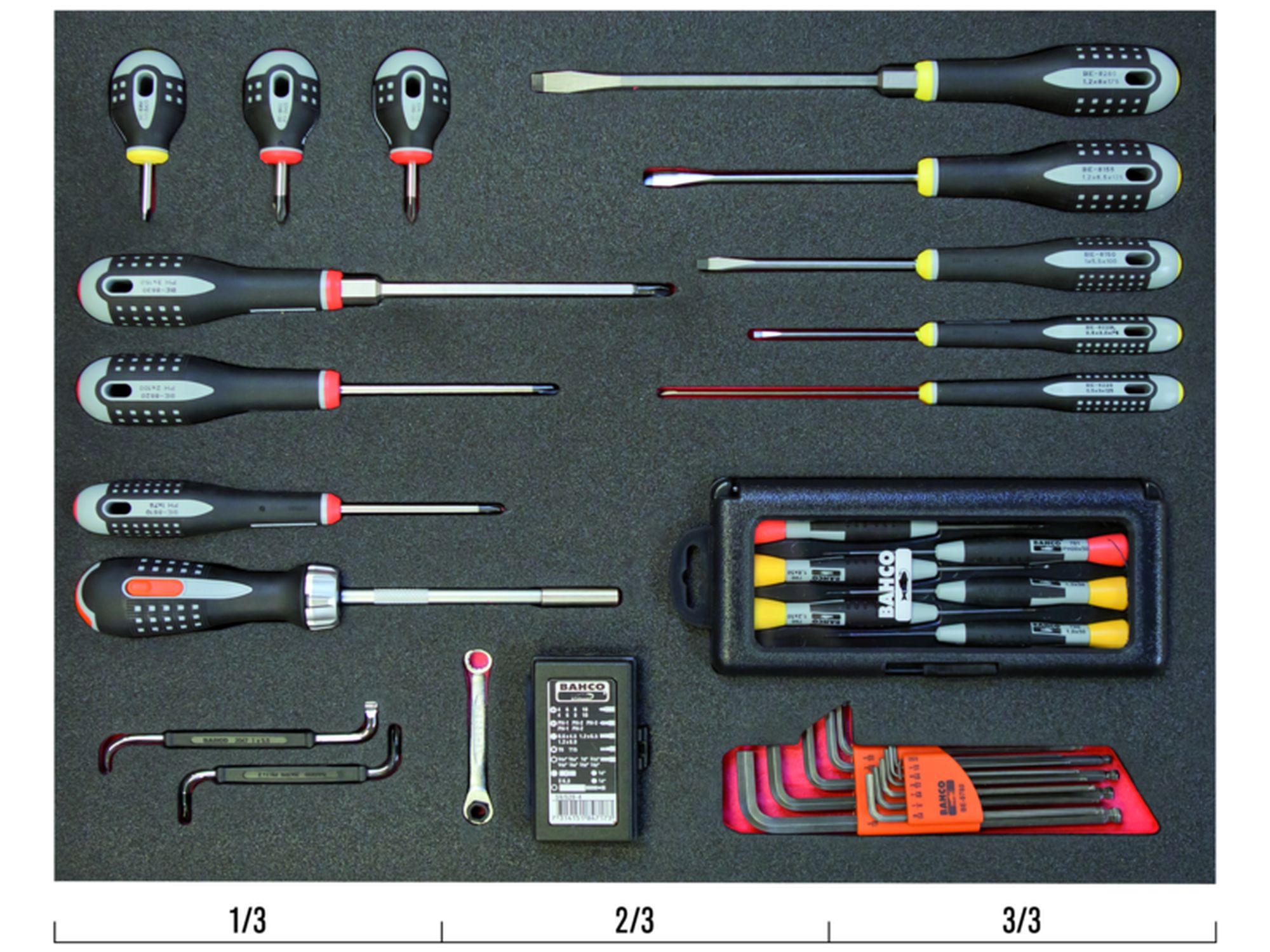 Juego de puntas/destornilladores en bandeja de foam 3/3 Fit&Go (60 piezas)