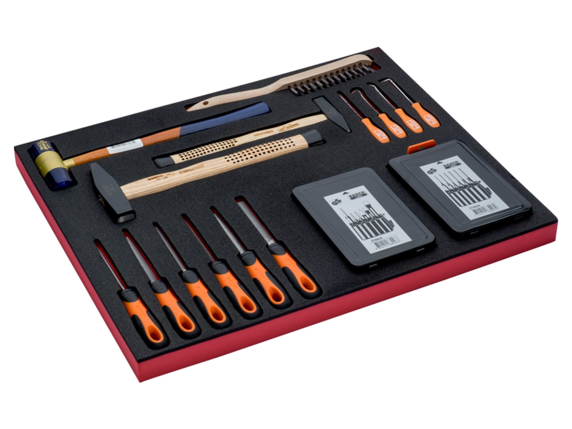 Juego de herramientas de golpeo y limas en bandeja de foam 3/3 Fit&Go, 24 unidades