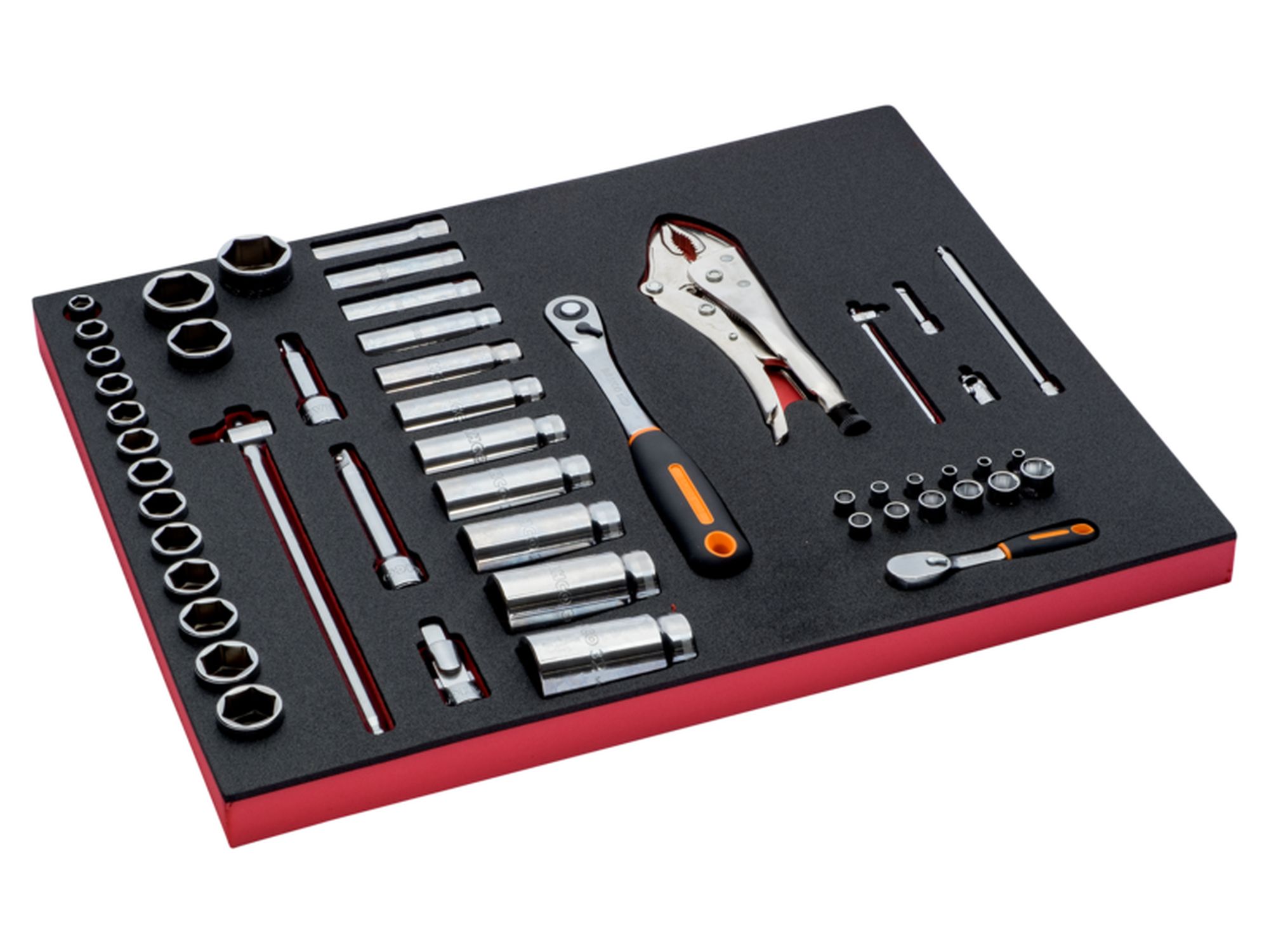 Juego de carraca con cabeza redonda y vasos en bandeja de foam 3/3 Fit&Go, 50 unidades