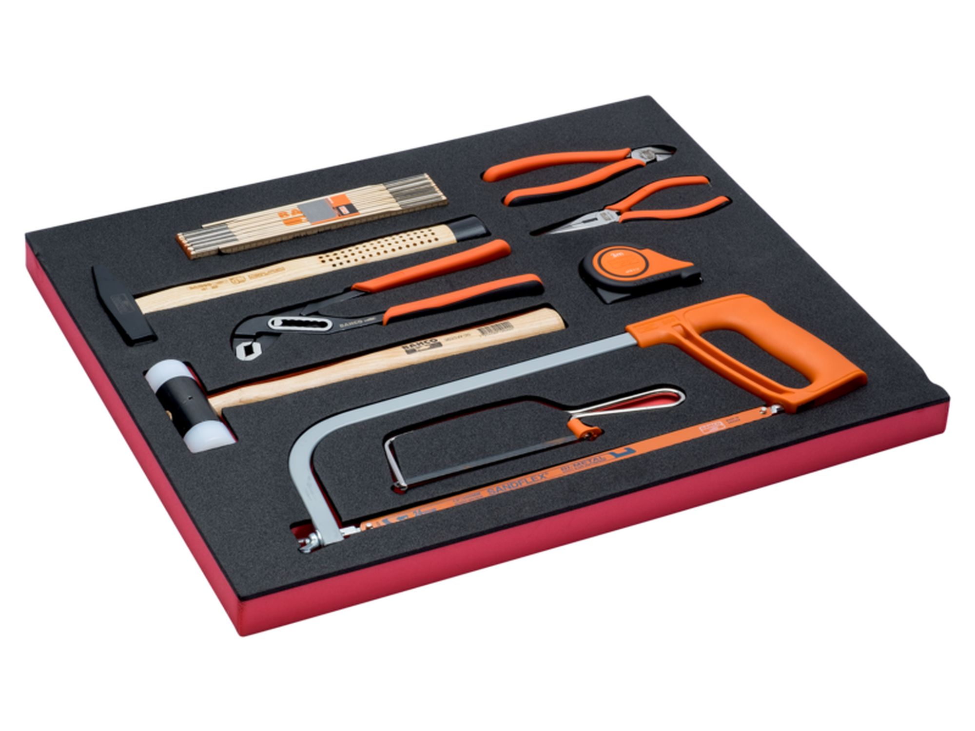 Juego de herramientas de golpeo y sierras en bandeja de foam 3/3 Fit&Go, 9 unidades