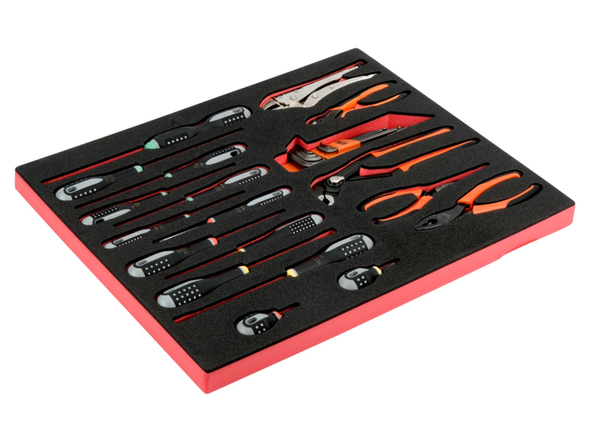 Juego de destornilladores/alicates en bandeja de foam 3/3 Fit&Go (19 piezas)