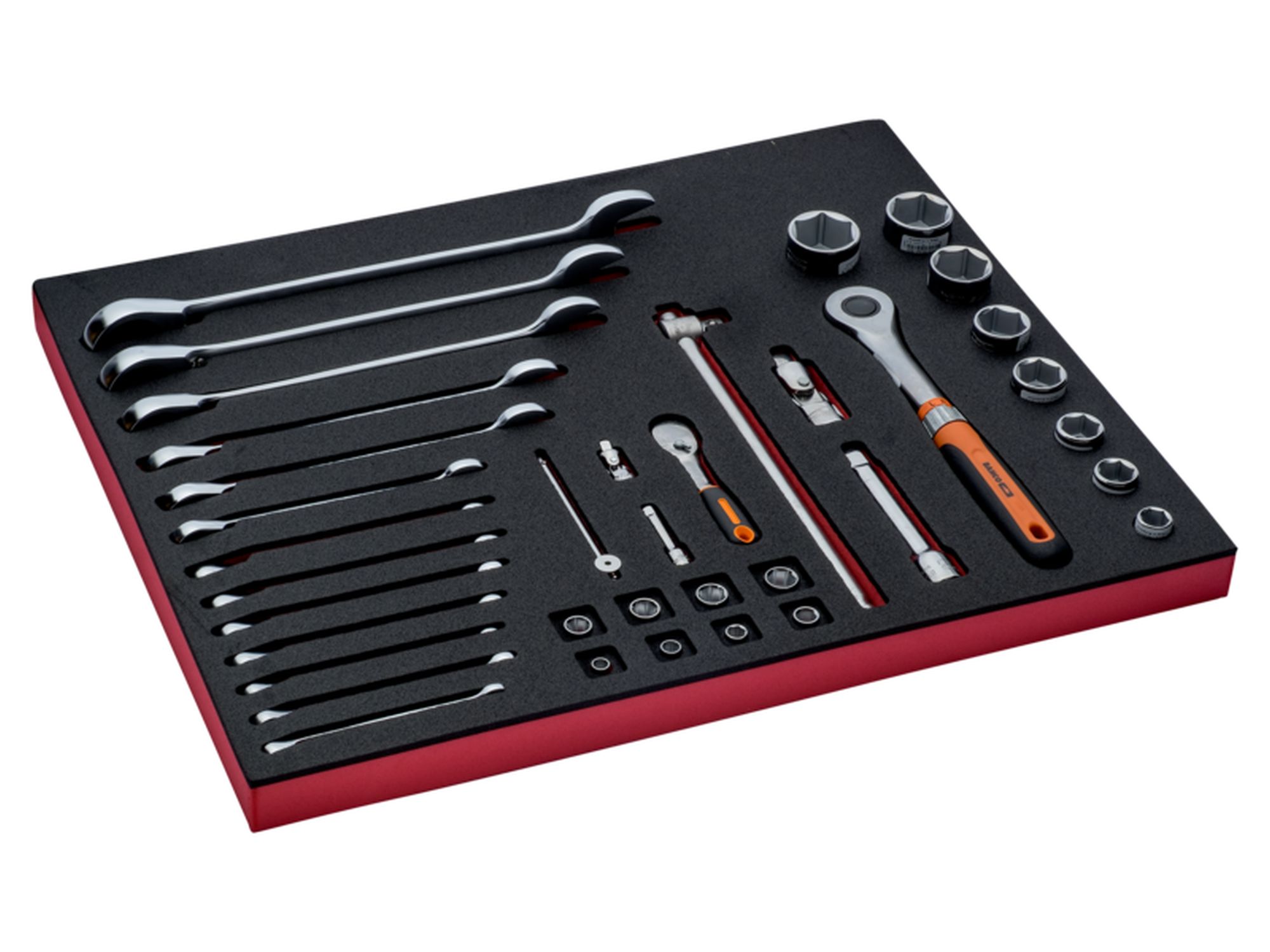 Juego de llaves/vasos en bandeja de foam 3/3 Fit&Go, 38 unidades