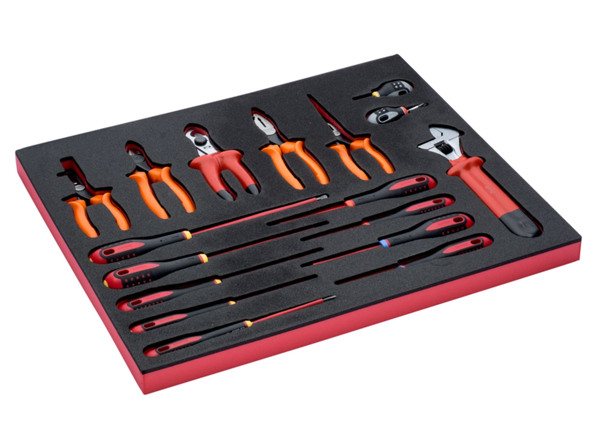 Juego de destornilladores/alicates/llaves aisladas en bandeja de foam 3/3 Fit&Go (17 piezas)