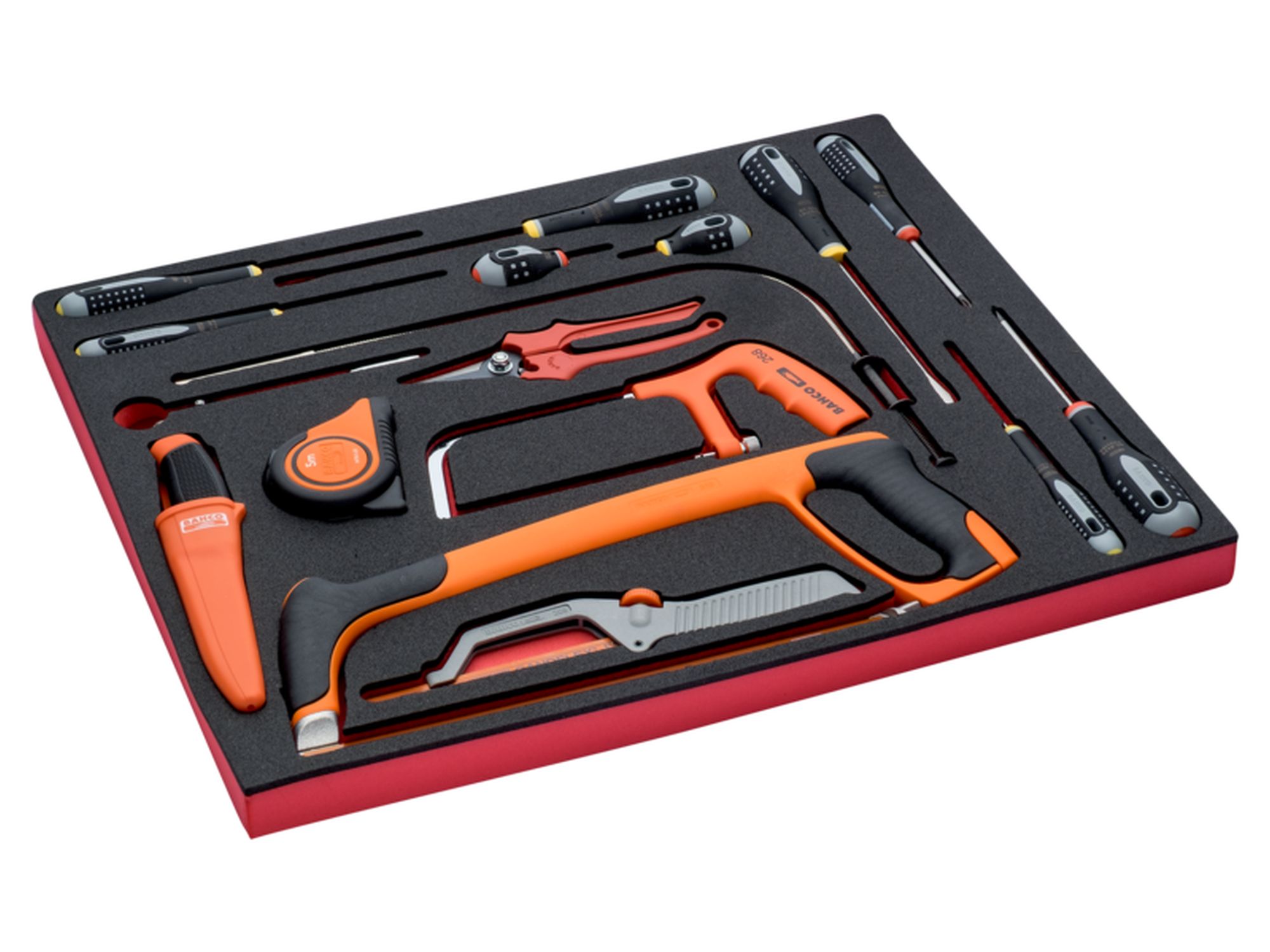 Juego de destornilladores y herramientas de corte en bandeja de foam 3/3 Fit&Go, 17 unidades