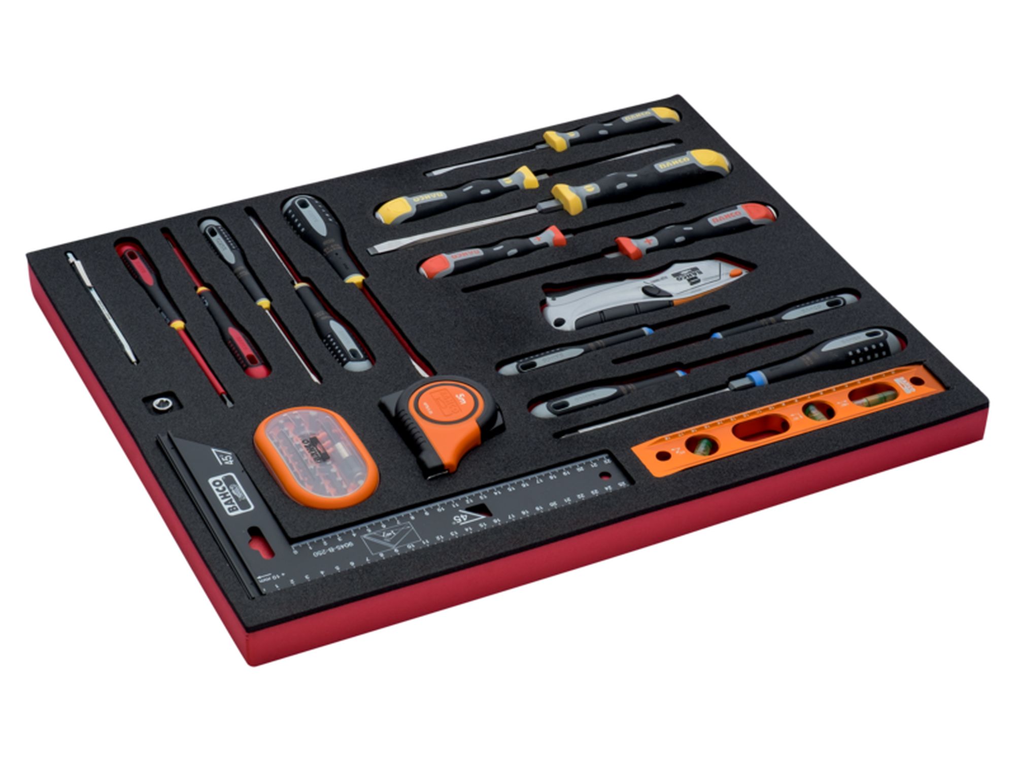 Juego de cinta métrica y destornillador en bandeja de foam 3/3 Fit&Go, 50 unidades