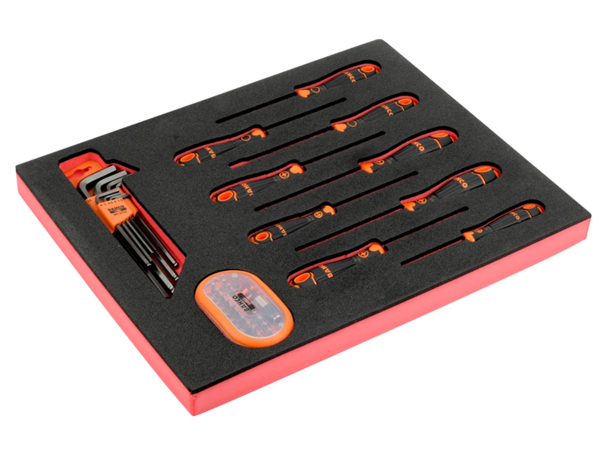 Juego de destornilladores, llaves hexagonales y puntas en bandeja de foam 2/3 Fit&Go (49 piezas)