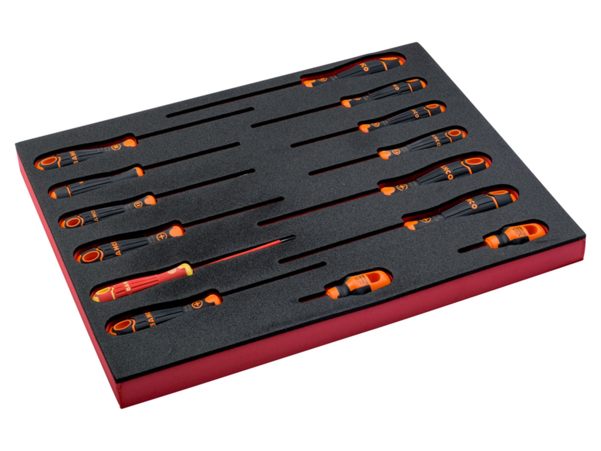 Juego de destornilladores ranurados, Phillips, Pozidriv Y TORX en bandeja de foam 2/3 Fit&Go (14 piezas)