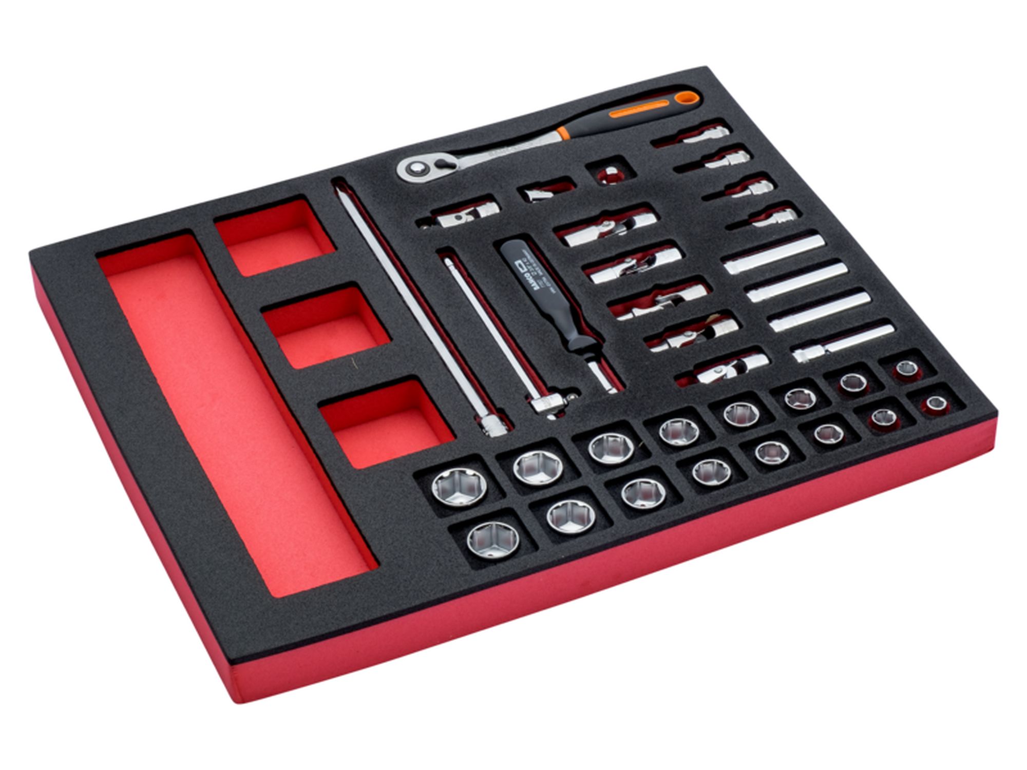 Juego de carraca de cabeza tipo pera y vasos de 3/8