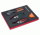 Juego de tijeras cortachapas, remachadora y cinta métrica en bandeja de foam 2/3 Fit&Go (5 piezas)