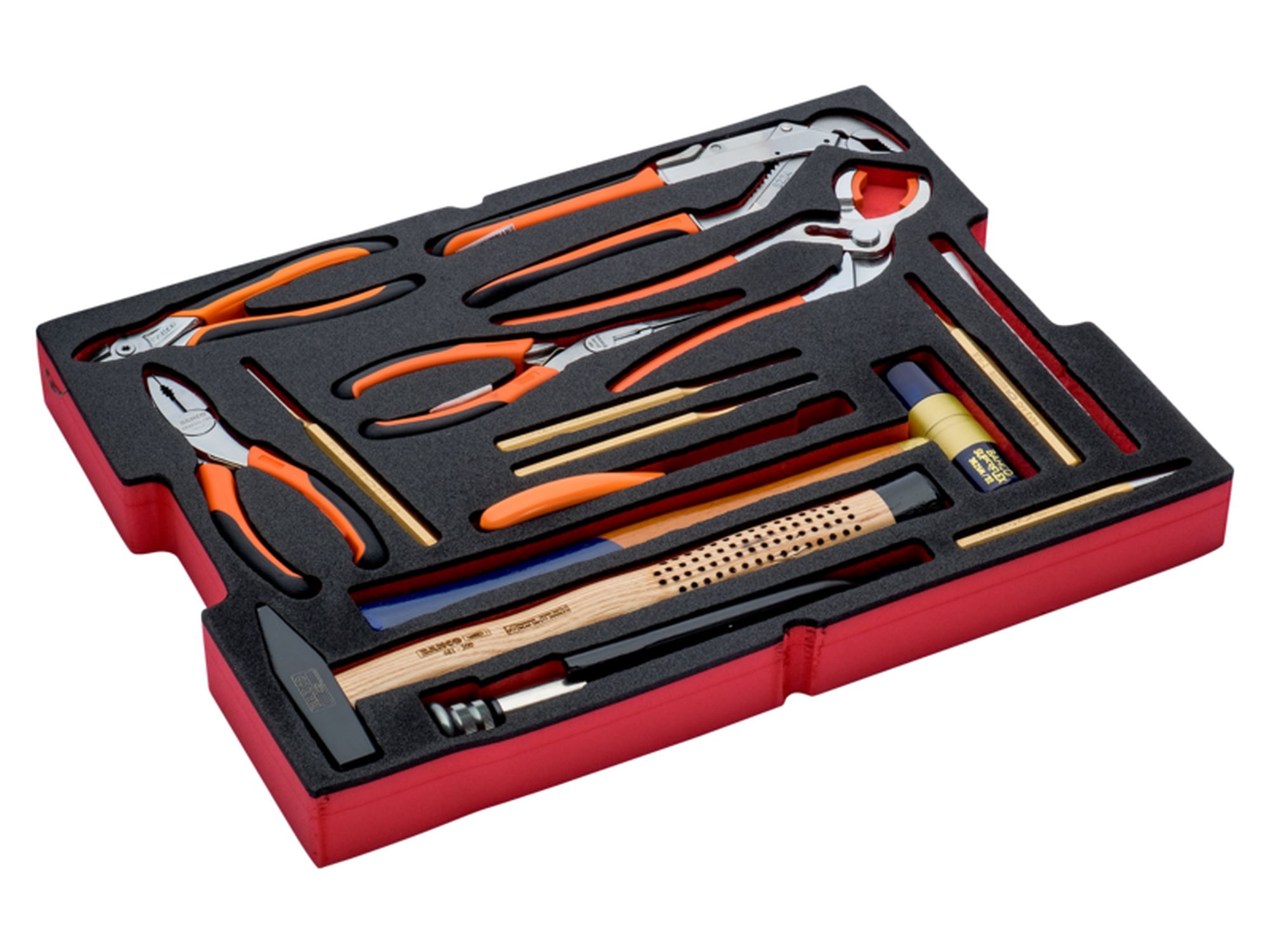 Composición de herramientas en bandeja de foam para maletas rígidas de uso intensivo (15 piezas)
