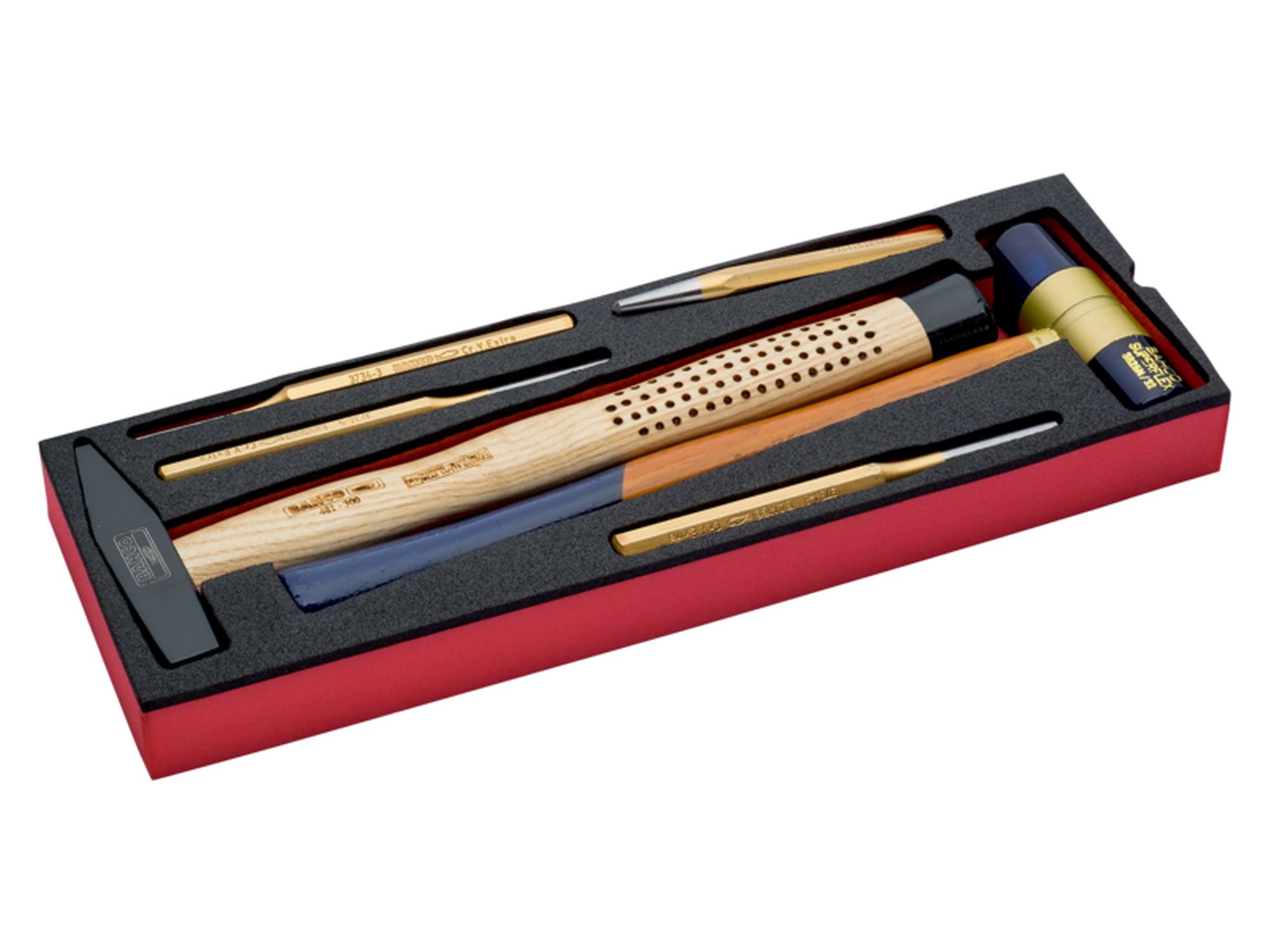 Juego de botadores y martillos en bandeja de foam para las maletas rígidas 