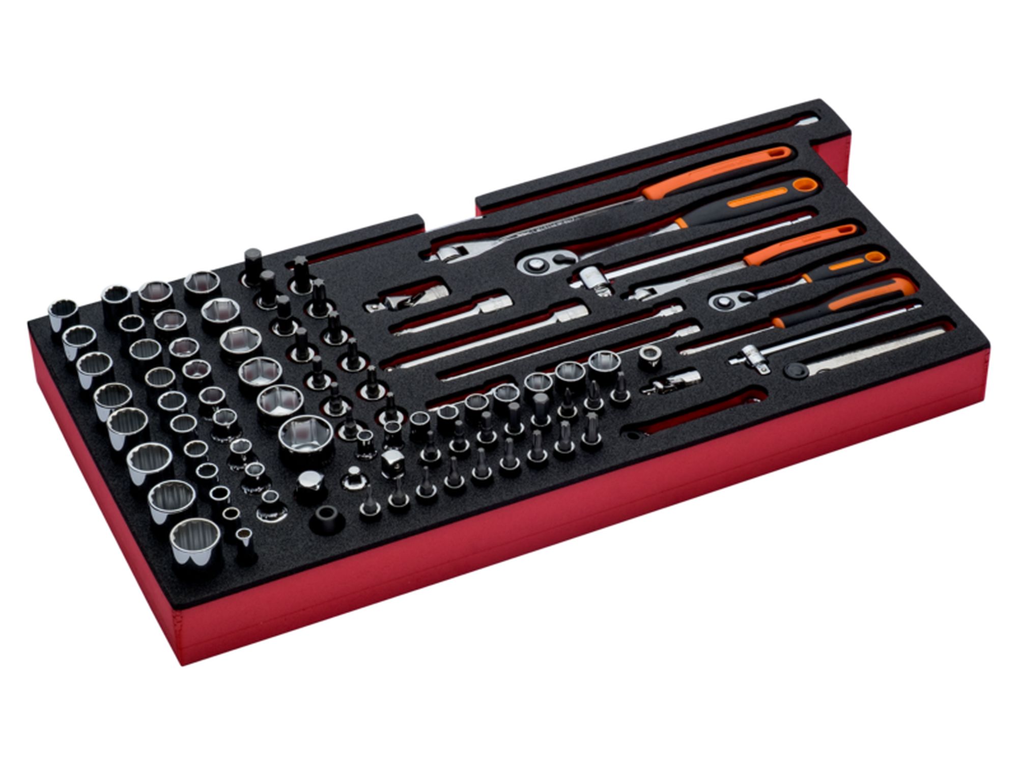 Bandeja de foam con composición de herramientas métricas para nuestras cajas metálicas de las series 1483K y 1483KHD (95 piezas)