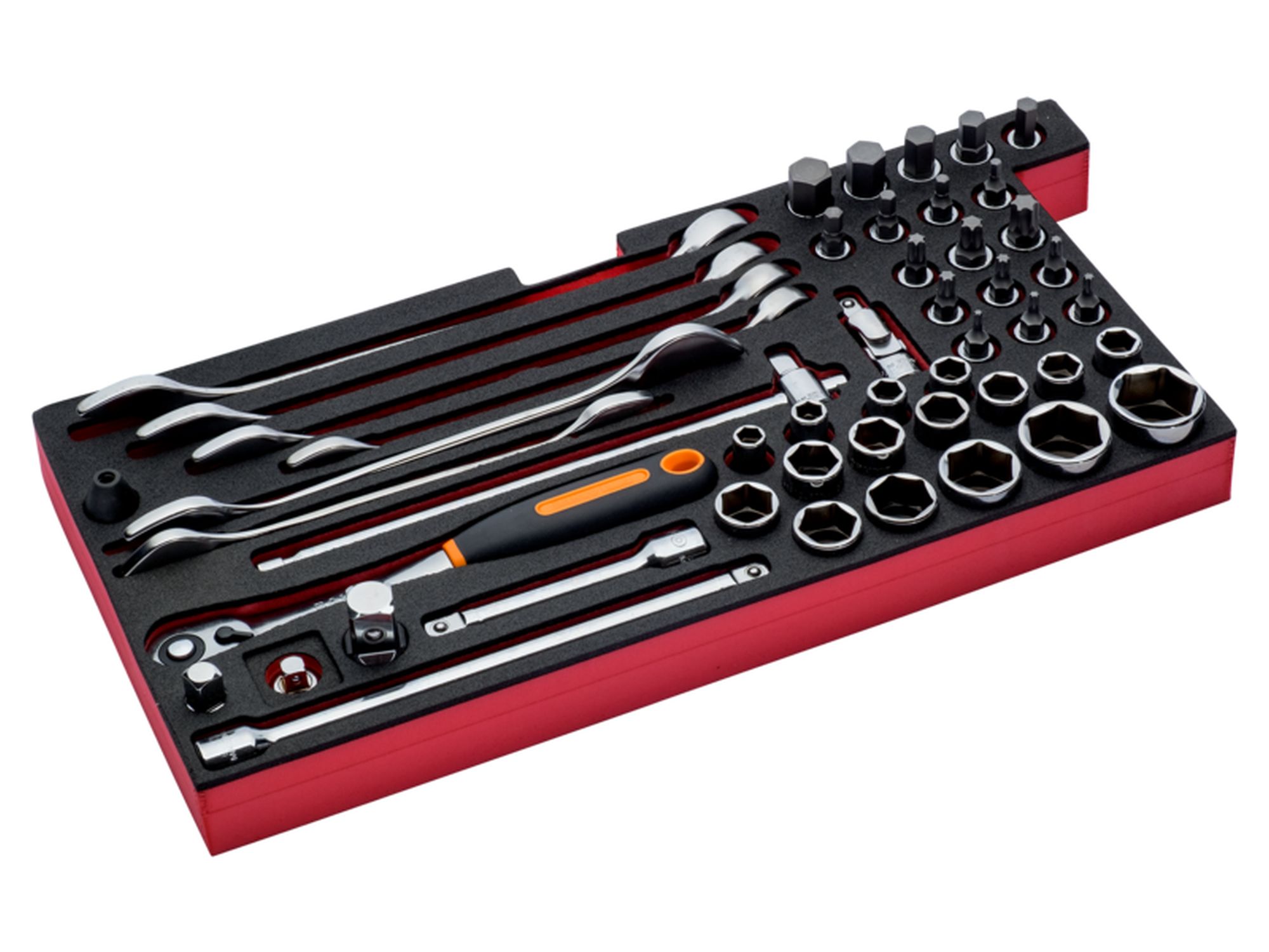Bandeja de foam con composición de herramientas métricas para nuestras cajas metálicas de las series 1483K y 1483KHD (49 piezas)
