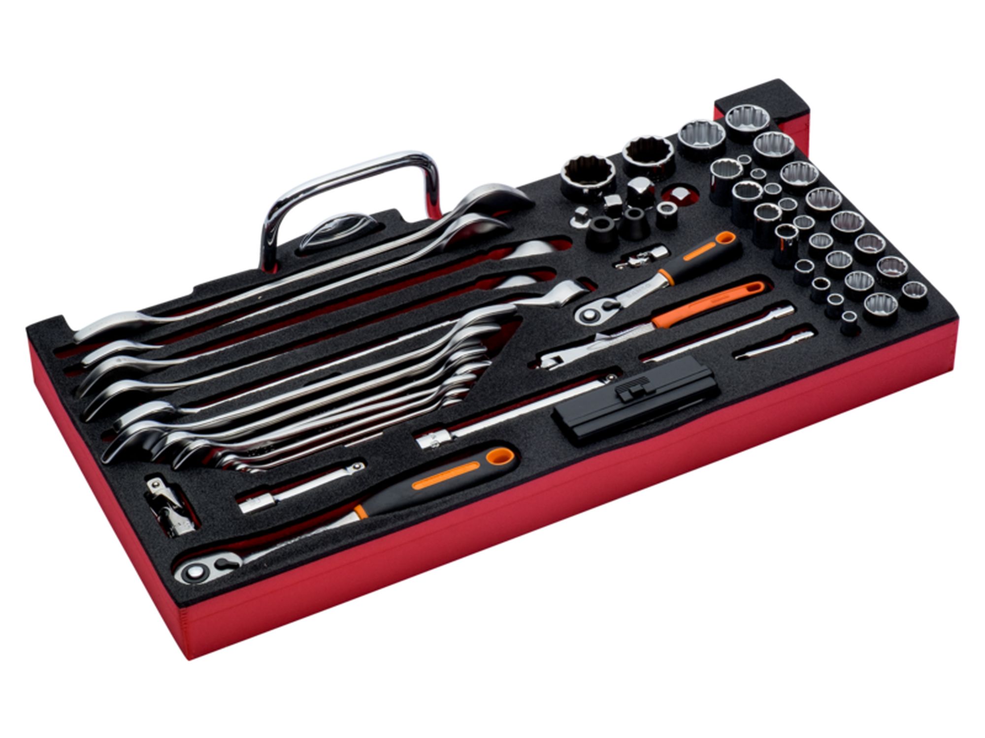 Bandeja de foam con composición de herramientas en pulgadas para nuestras cajas metálicas de las series 1483K y 1483KHD (77 piezas)