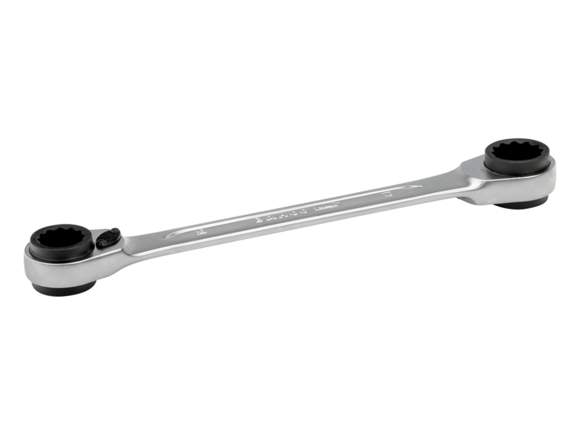 Llave doble de estrella plana a carraca de 4-7 mm con acabado cromado de 115 mm