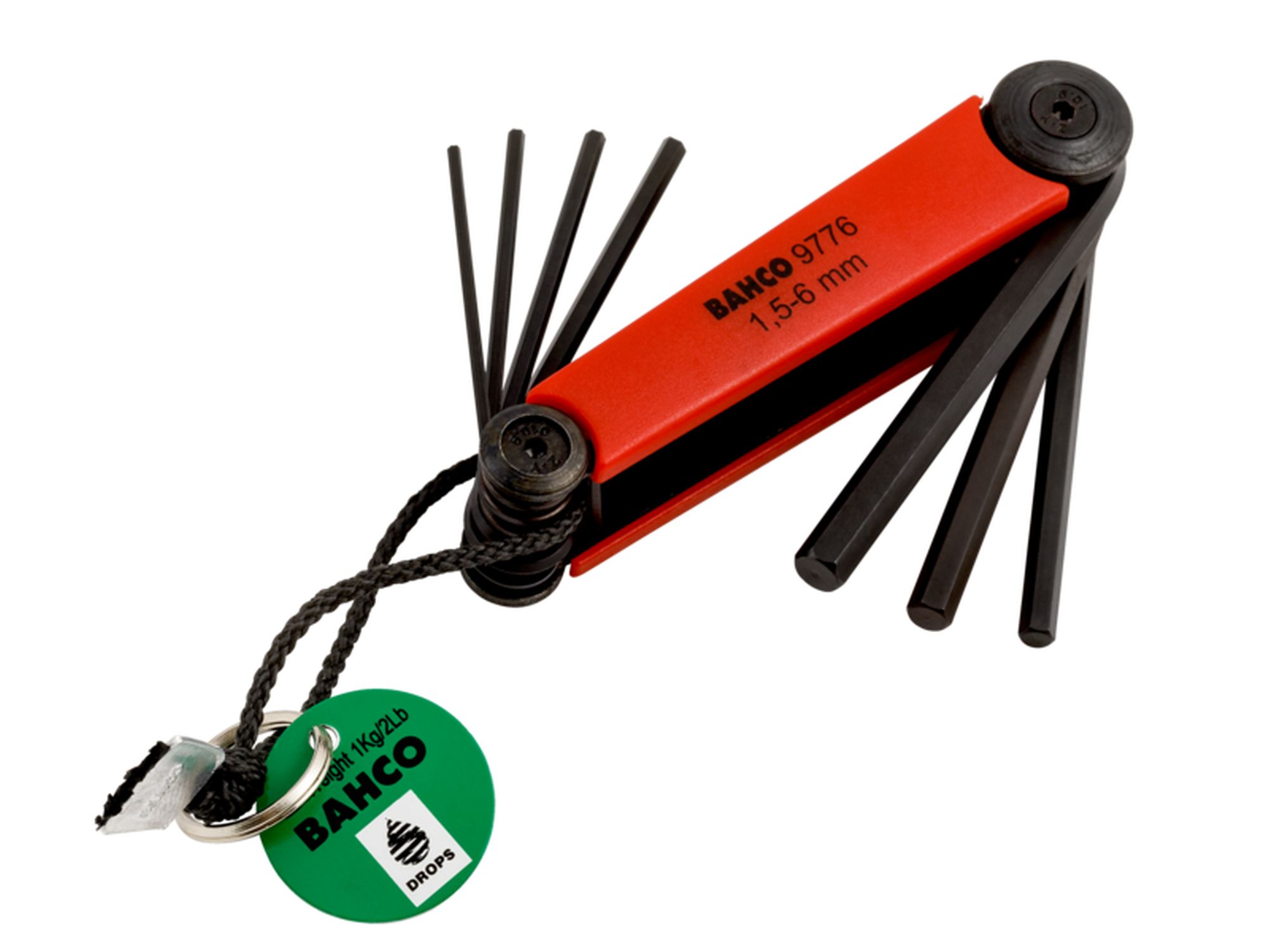 Metric Hex Folding L-Key Set with Phosphate Finish 1.5 mm-6 mm - 7 Pcs with Kevlar Textile Wire Loop