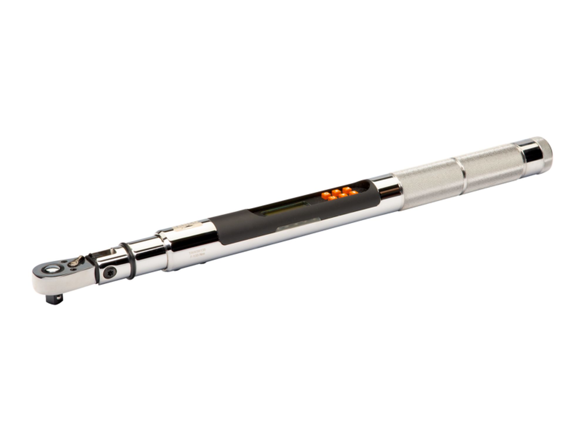 Llave dinamométrica electrónica de par y grados y cabeza de carraca fija. Cuerpo metálico