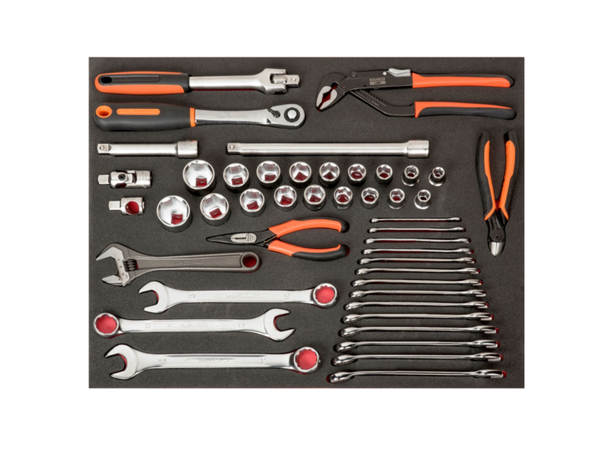 Juego de vasos y llaves en bandeja de foam 3/3 Fit&Go, 46 unidades