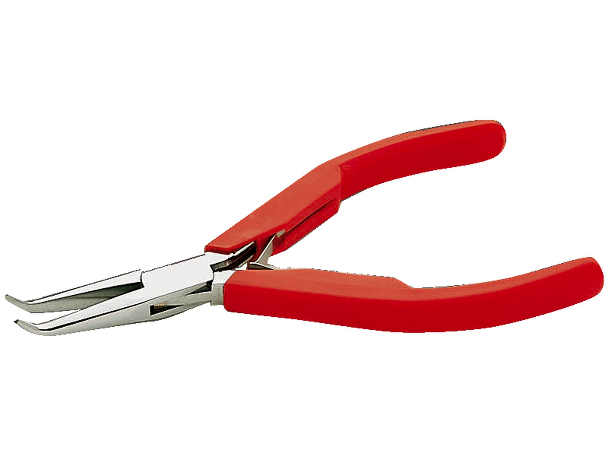 Alicates de boca semirredonda con punta curvada a 60°, mangos sintéticos y acabado pulido brillante (129 mm)