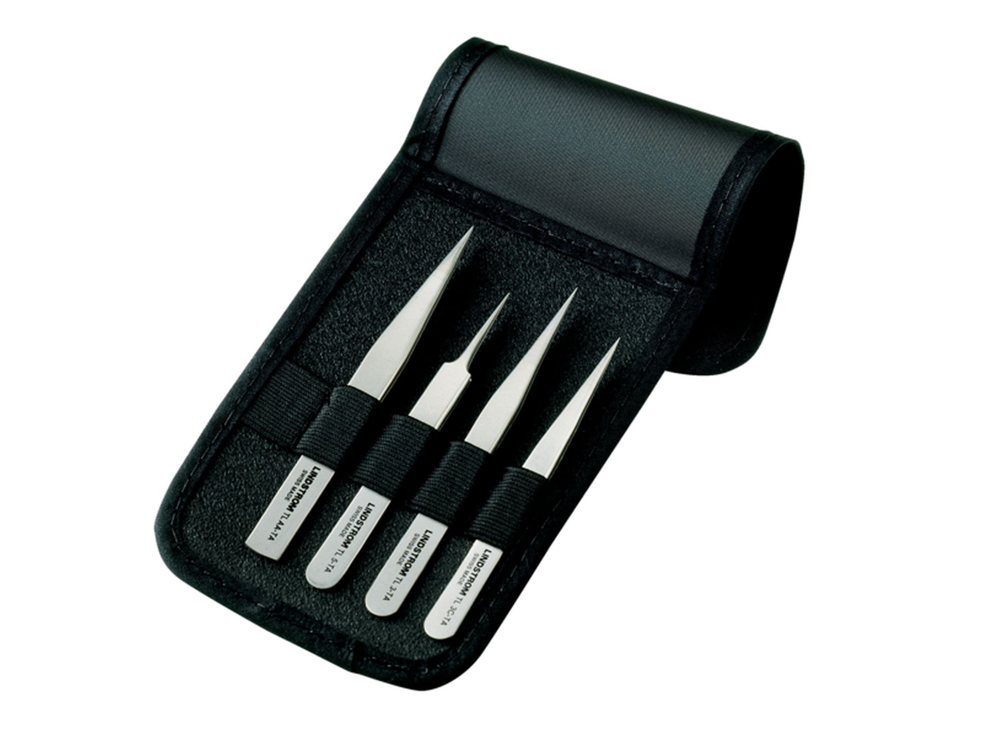 Juego de pinzas anti-magnéticas de titanio (4 piezas/estuche)