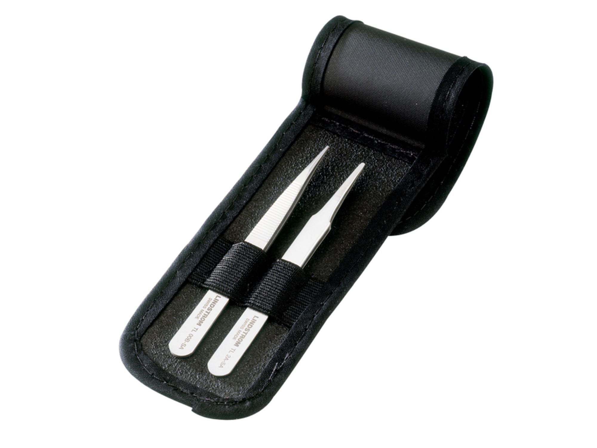 Juego de pinzas de punta fuerte, anti-magnéticas y de acero inoxidable (2 piezas/estuche)