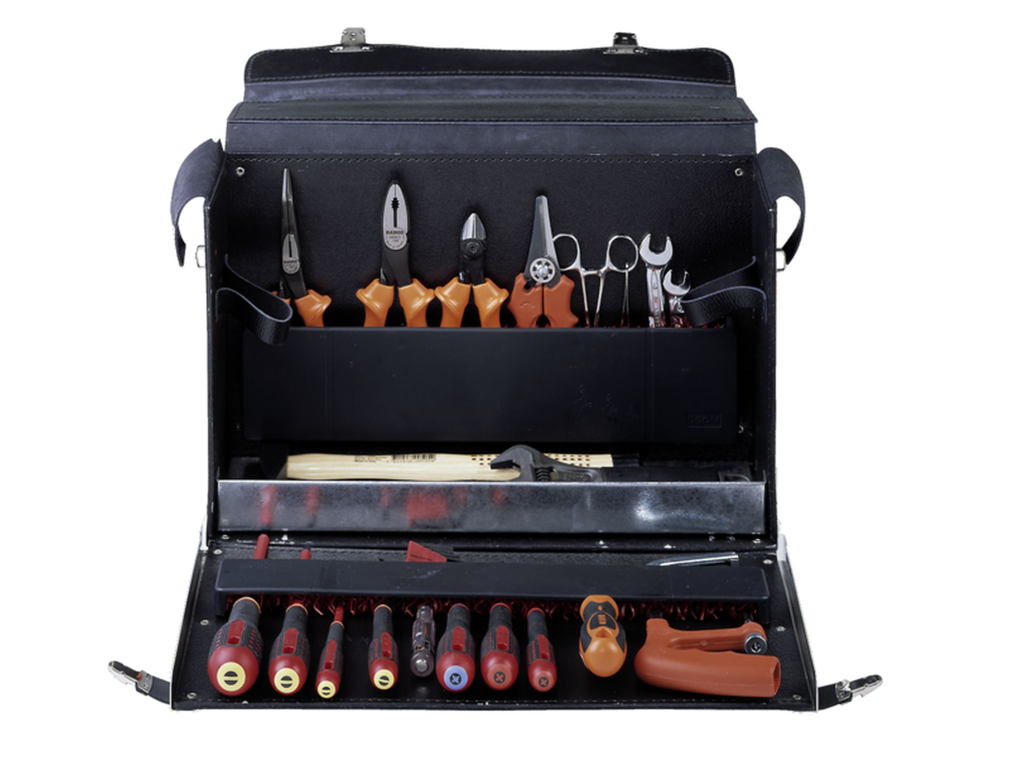 Composición de herramientas para electricistas en una bolsa de cuero: 28 piezas
