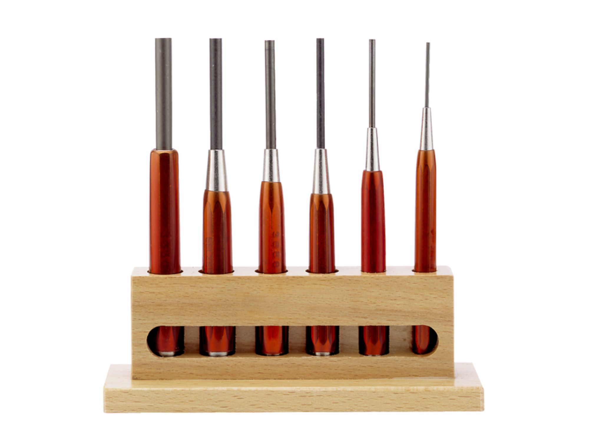 Juego de botadores cilíndricos con protección de mano: 6 piezas/expositor de madera