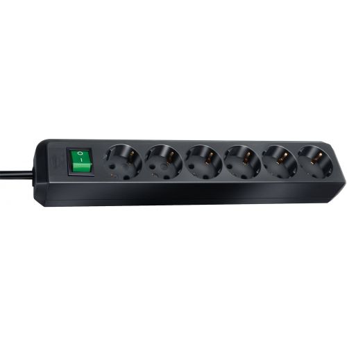 Base múltiple Eco-Line negra con interruptor (6 tomas y 3 m)