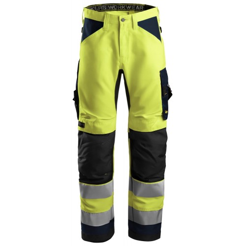 6331 Pantalones largos de trabajo de alta visibilidad clase 2 AllroundWork amarillo/ azul marino