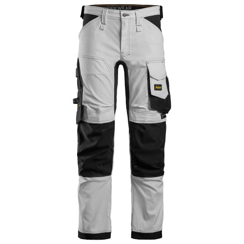 6341 Pantalones largos de trabajo elásticos AllroundWork Slim Fit color blanco/ negro