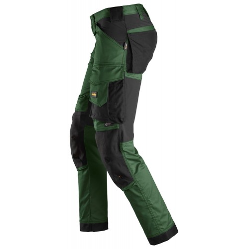 6341 Pantalones largos de trabajo elásticos AllroundWork Slim Fit color verde forestal/ negro