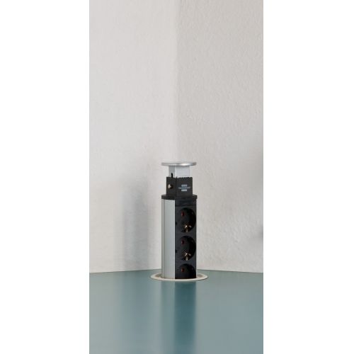 Base de tomas múltiples retráctil para mesas Tower Power con puertos USB