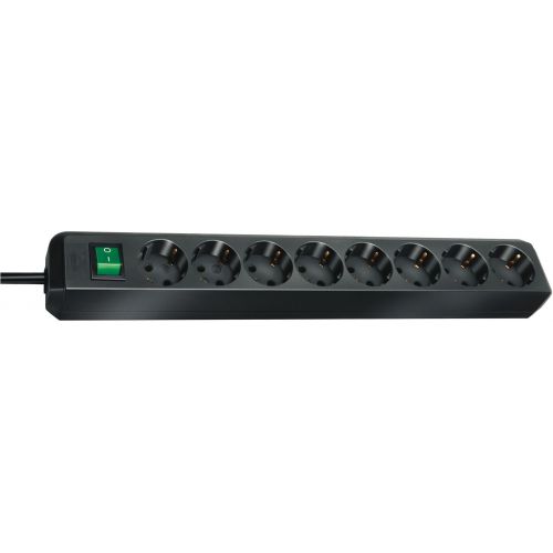 Base múltiple Eco-Line negra con interruptor (8 tomas y 3 m)