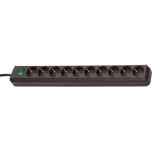 Base múltiple Eco-Line negra con interruptor (10 tomas y 3 m)