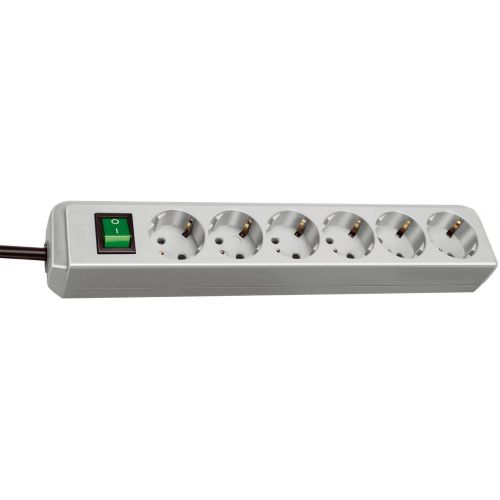 Base múltiple Eco-Line gris claro con interruptor (6 tomas y 1.5 m)