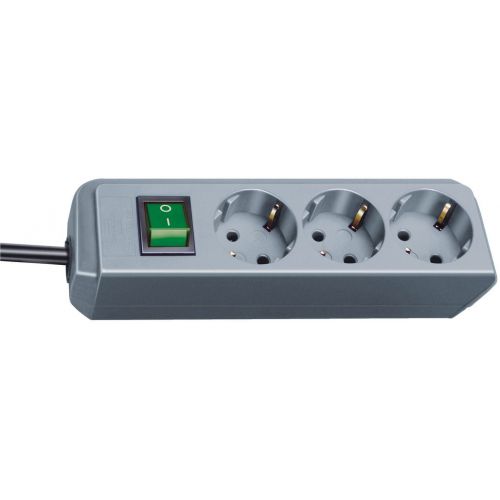 Base múltiple Eco-Line gris plata con interruptor (3 tomas y 1.5 m)