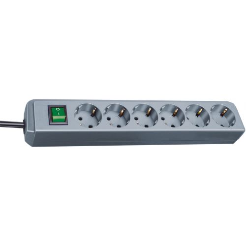 Base múltiple Eco-Line gris plata con interruptor (6 tomas y 1.5 m)