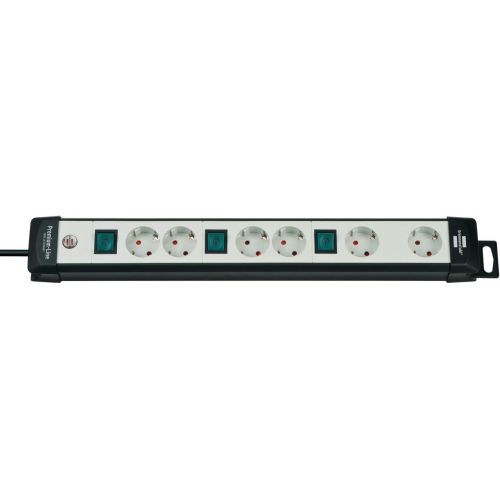 Base múltiple Premium-Line Technics con varios interruptores y disposición especial de los enchufes (6 tomas)